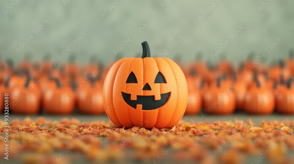 Poster cheerful cartoon pumpkin character with playful expression on autumn background copy space for text 