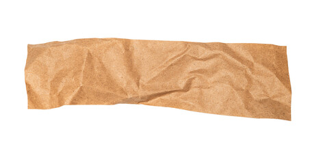 Brown craft baking paper sheet top view isolated on white background, parchment for baking culinary, piece of wrinkled or crumpled paper texture