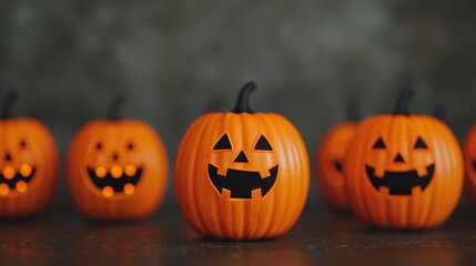 Vibrant Halloween Pumpkin Choir Singing with Glowing Lights - Cartoon Style Holiday Scene with Copy Space for Text in