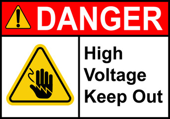 Electric shock sign. High voltage cable warning sign. High voltage equipment. Caution, do not touch the cable. Warning electrical hazard. Do not open electrical panel.