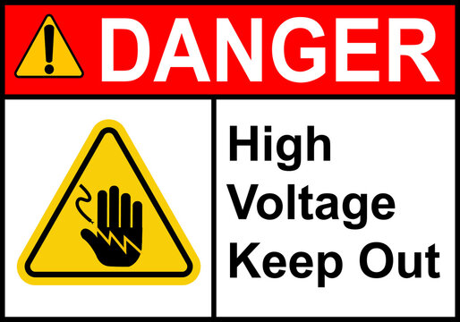 Electric shock sign. High voltage cable warning sign. High voltage equipment. Caution, do not touch the cable. Warning electrical hazard. Do not open electrical panel.