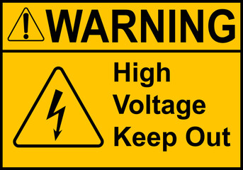 Electric shock sign. High voltage cable warning sign. High voltage equipment. Caution, do not touch the cable. Warning electrical hazard. Do not open electrical panel.