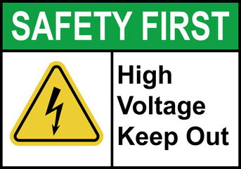 Electric shock sign. High voltage cable warning sign. High voltage equipment. Caution, do not touch the cable. Warning electrical hazard. Do not open electrical panel.