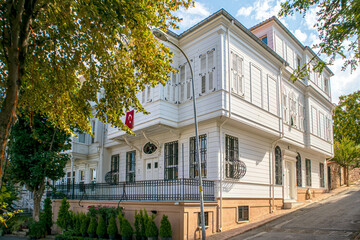 roadside historical island manor between trees in prince islands, adalar, istanbul
