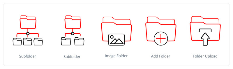 Fototapeta premium A set of 5 folder icons such as subfolder, image folder
