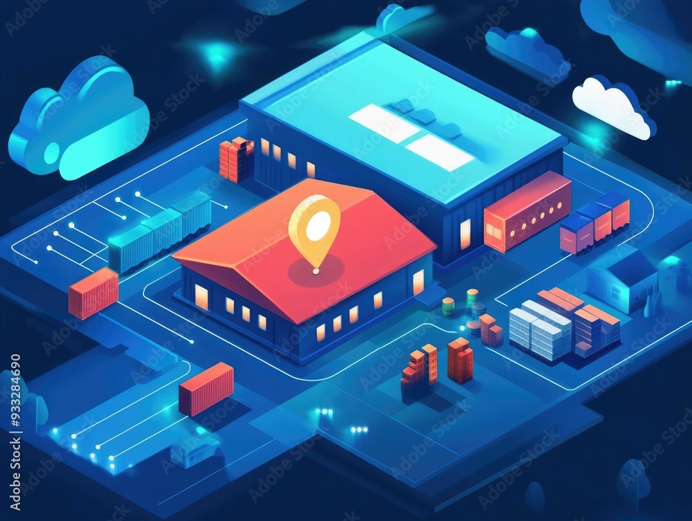 Poster logistics cloud based supply tracking flat design for business technology solutions digital infrastr