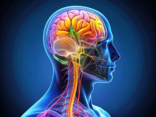 A 3D illustration of the human brainstem, showcasing its intricate anatomy, highlighting the pons, medulla oblongata, and cerebellum in vibrant colors and exquisite detail.