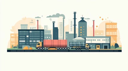 Obraz premium Flat design depicting the tracking and management of raw material supplies through the complex logistics of a modern supply chain network including production distribution and analytics