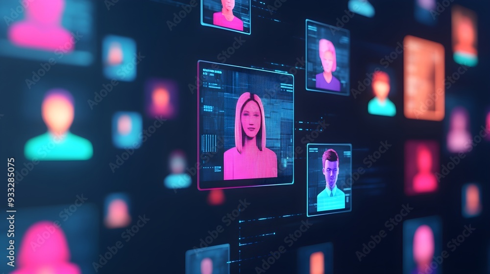 Poster digital network of profile icons - abstract technology concept