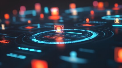 Futuristic Digital Interface with Red and Blue Lights