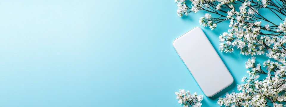  A laptop on a blue table with white baby's breth nearby