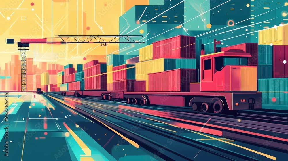 Poster blockchain technology for optimizing supply chain logistics and efficiency in flat design innovative