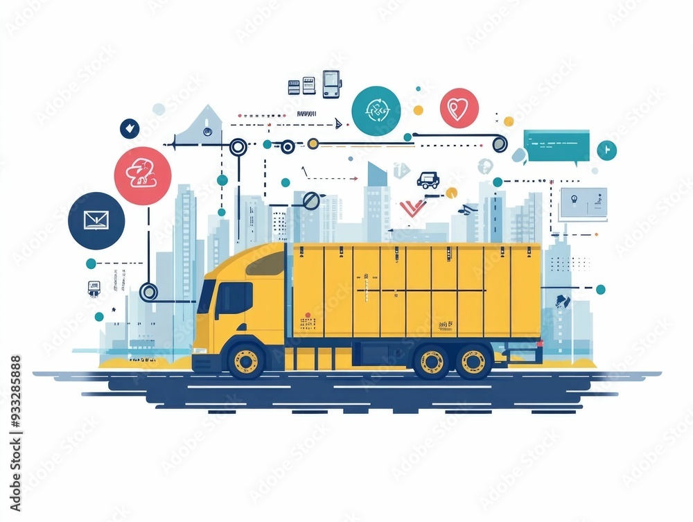 Poster collaborative supply chain logistics tracking with flat design visualizing integrated data analytics