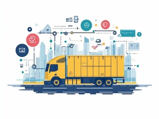 Collaborative Supply Chain Logistics Tracking with Flat Design Visualizing integrated data analytics and optimization solutions for efficient supply chain management and distribution