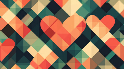 Abstract geometric heart pattern in bold colors background