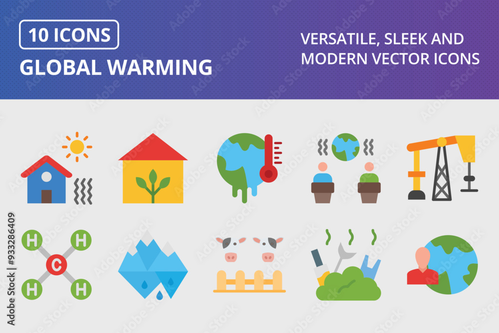 Wall mural global warming flat icon set