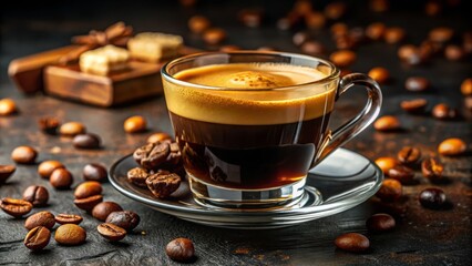 Rich aroma wafts, dark espresso's caramel hue unfolding like a velvety whisper, mysterious and alluring, a sensory experience that indulges the senses and teases the imagination.