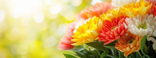  A tight shot of numerous flowers in a vase, background softly blurred with overlapping leaves and blooms