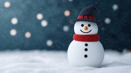 Obraz premium Whimsical Pumpkin Snowman in Cartoon Style Celebrating Halloween in Winter Wonderland, Glowing Snow with Copy Space. Selective Focus. Ultra HD.