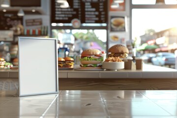 Fototapeta premium A white tray with a pastry on it sits on a table in a restaurant