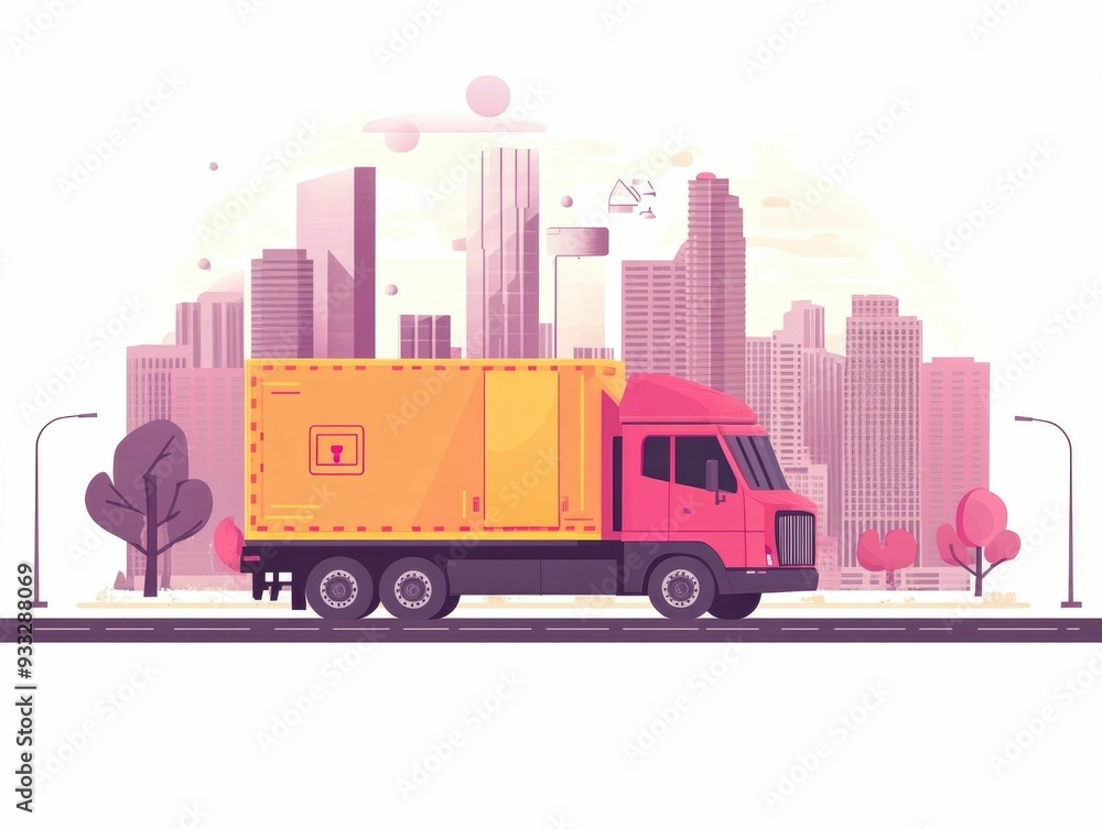 Poster optimizing urban delivery routes for efficient transportation logistics flat design showcasing the d