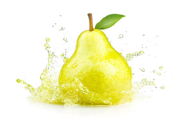 Fresh pears fruit with juice splash isolated on white background