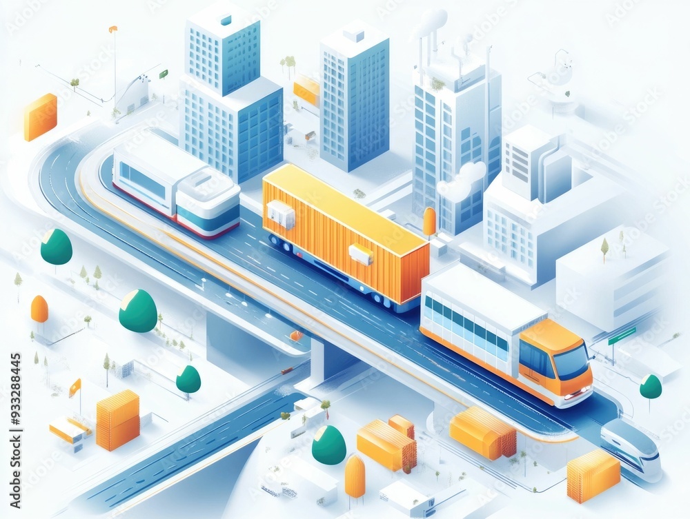 Aufkleber integrated logistics platforms powering transportation networks of the future flat design of a futur