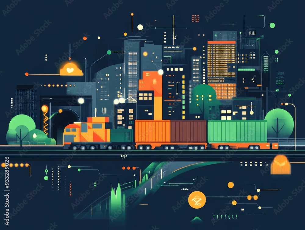Poster flat design showcasing logistics data analytics and network insights for optimizing transportation s
