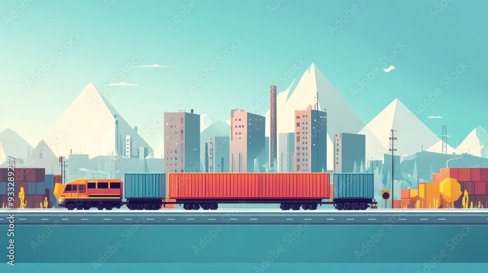 Poster efficient logistics and freight forwarding management illustrated in a flat design style with variou
