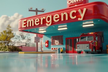 A neon sign for an emergency building