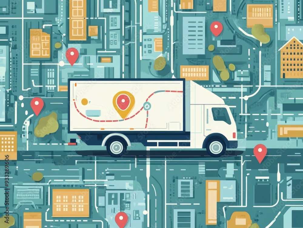 Poster detailed digital mapping showcasing an efficient and optimized transport logistics network with vari