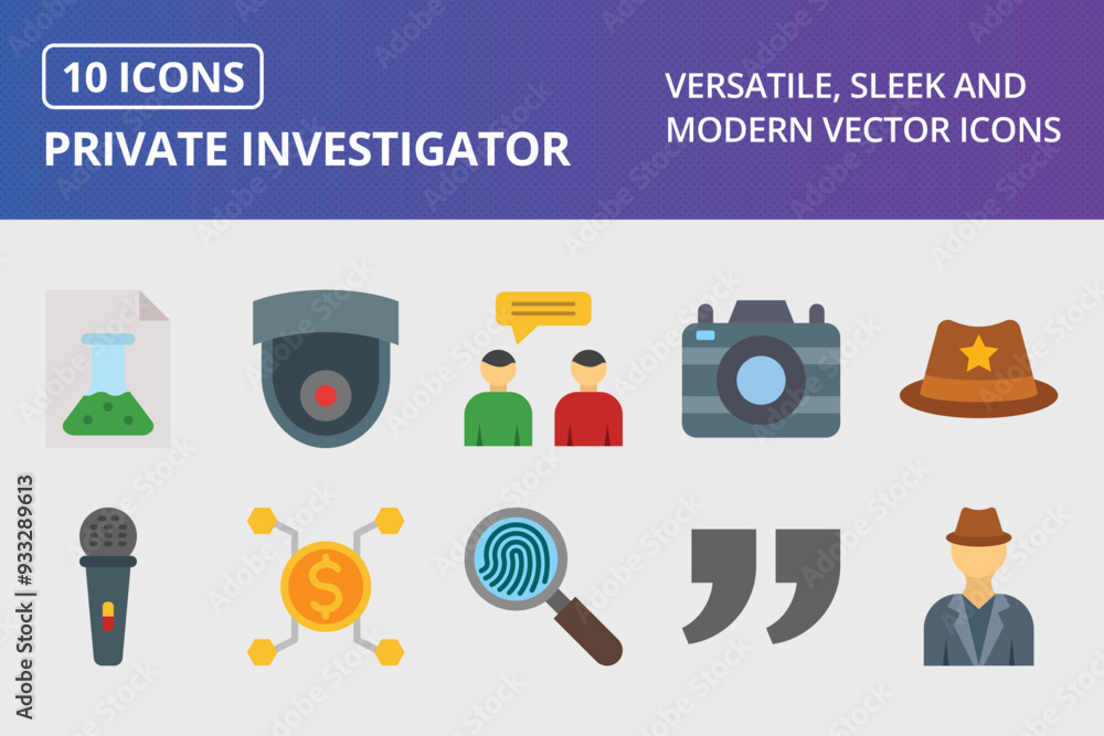 Wall mural Private Investigator Flat Icon Set