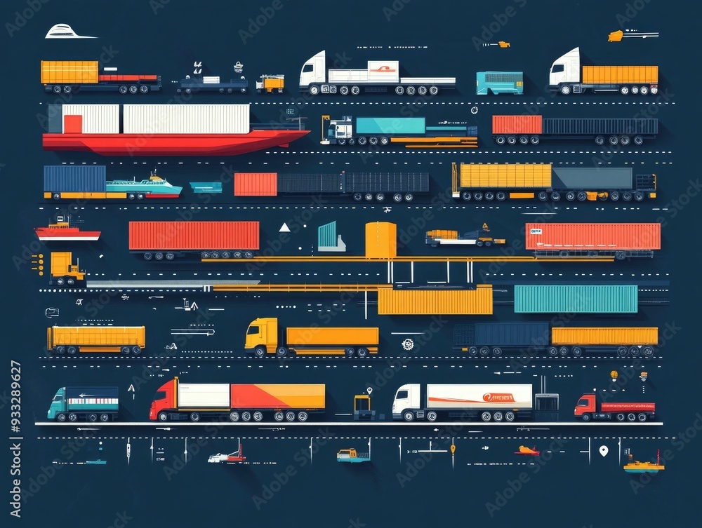 Poster efficient logistics digital mapping of transport routes in flat design showcasing the interconnected