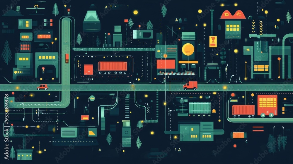 Poster centralized logistics network for efficient transportation and distribution flat design of a digitiz