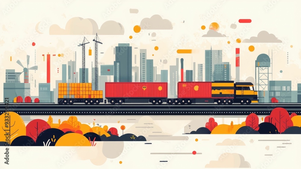 Poster optimizing global logistics and transportation flows with intuitive flat design streamlined supply c
