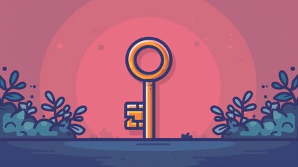 A minimalist illustration of a key, using simple lines and a monochromatic color palette