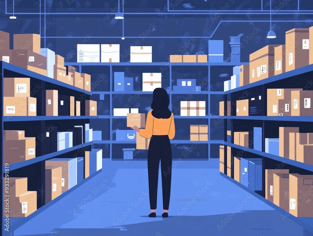 Poster automated inventory optimization and systems illustrated in a modern flat design style the image dep