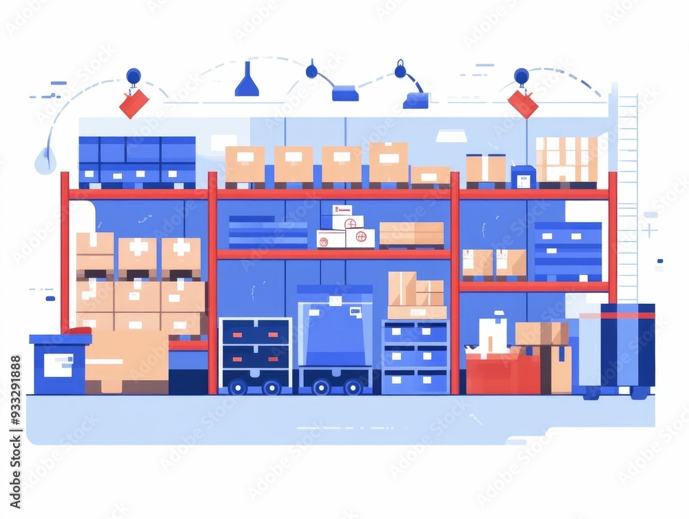 Fototapete flat design depicting a digital logistics and real time inventory management system the image showca
