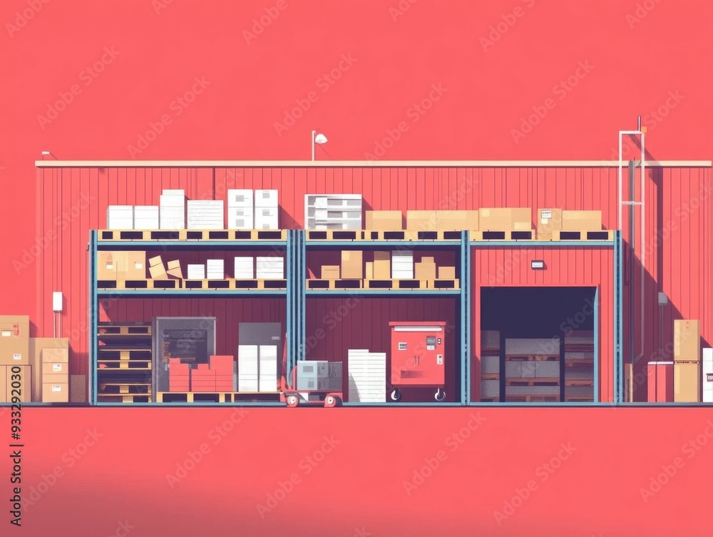 Poster optimizing warehouse inventory flow for efficient logistics management a flat design showcasing the 
