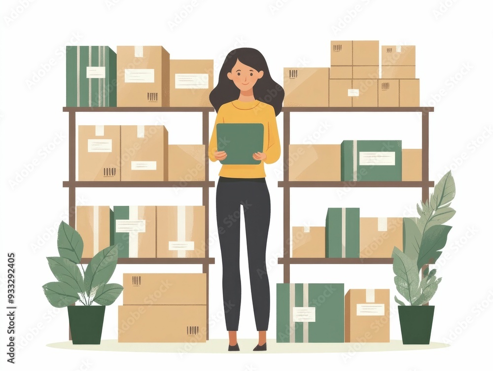 Poster showcasing inventory optimization and just in time inventory management strategy in a flat design st