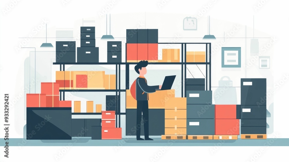 Poster optimizing inventory levels a flat design showcasing the importance of balancing supply and demand i