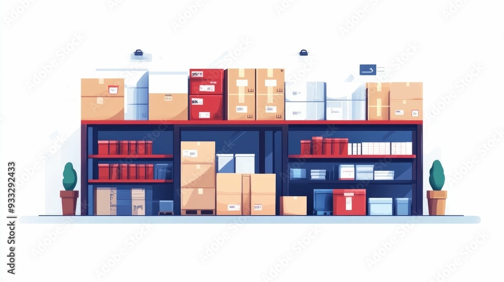 Poster Optimized Inventory Management Balancing Levels with Efficient Flat Design This image showcases a clean minimalist design highlighting the key elements of inventory control supply chain logistics