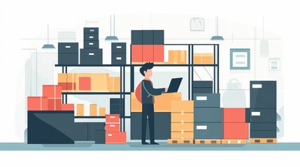 Optimizing Inventory Levels A Flat Design Showcasing the Importance of Balancing Supply and Demand in Efficient Inventory Management Processes for Businesses and Organizations