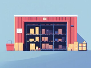 Fototapeta premium of a modern optimized warehouse storage system utilizing flat design principles to maximize efficiency organization and space utilization in logistics and supply chain management