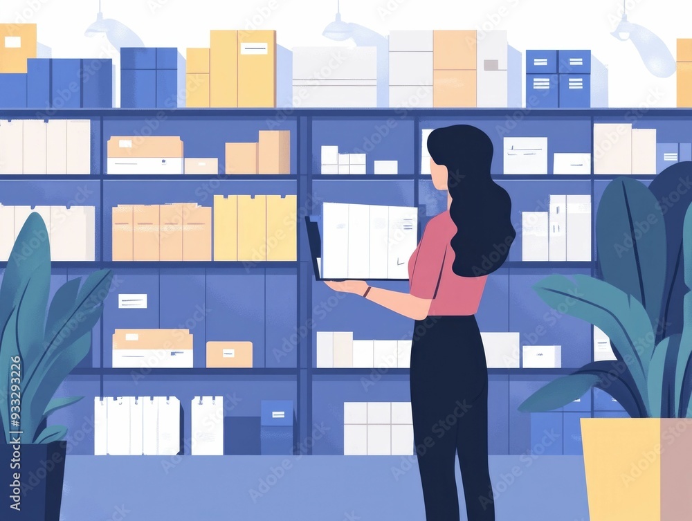 Poster flat design representing the concept of inventory management and minimizing the image showcases a cl