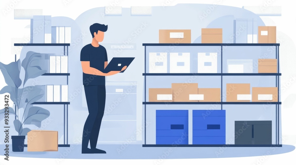 Poster automated inventory tracking system for efficient business management a flat design showcasing the o