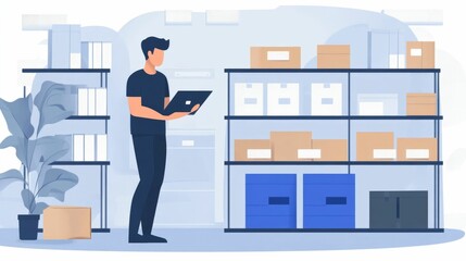 Automated Inventory Tracking System for Efficient Business Management A Flat Design Showcasing the Overview of an Integrated Digital Solution for Supply Chain Optimization and Data Driven Decision