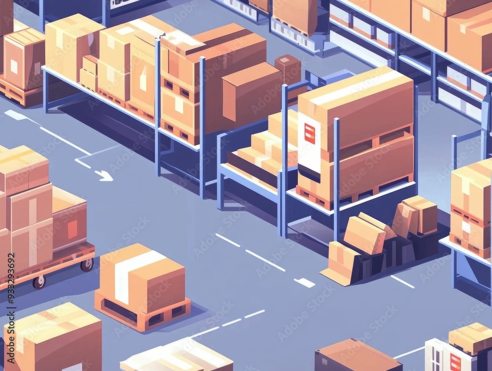 Poster flat design showcasing the optimization of product placement and storage in a warehouse setting to i