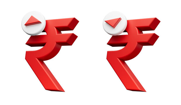 Set of Indian Rupee symbol increase and decrease icon. Money 3d illustration isolated on background .
