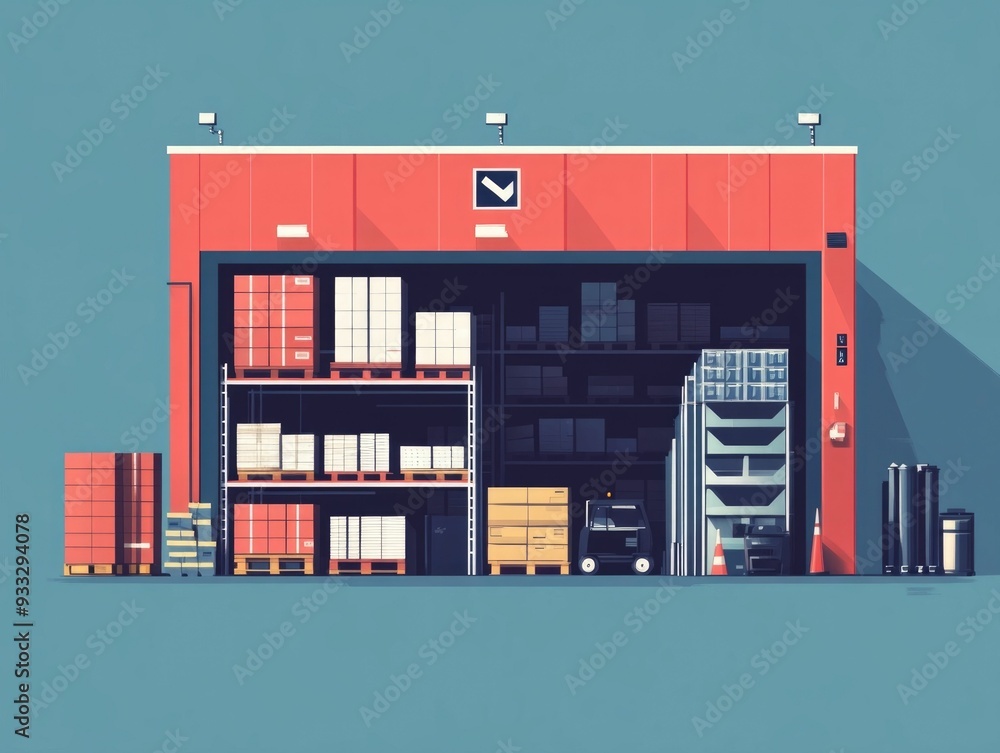 Poster flat design depicting optimized inventory management strategies to reduce overhead costs and improve